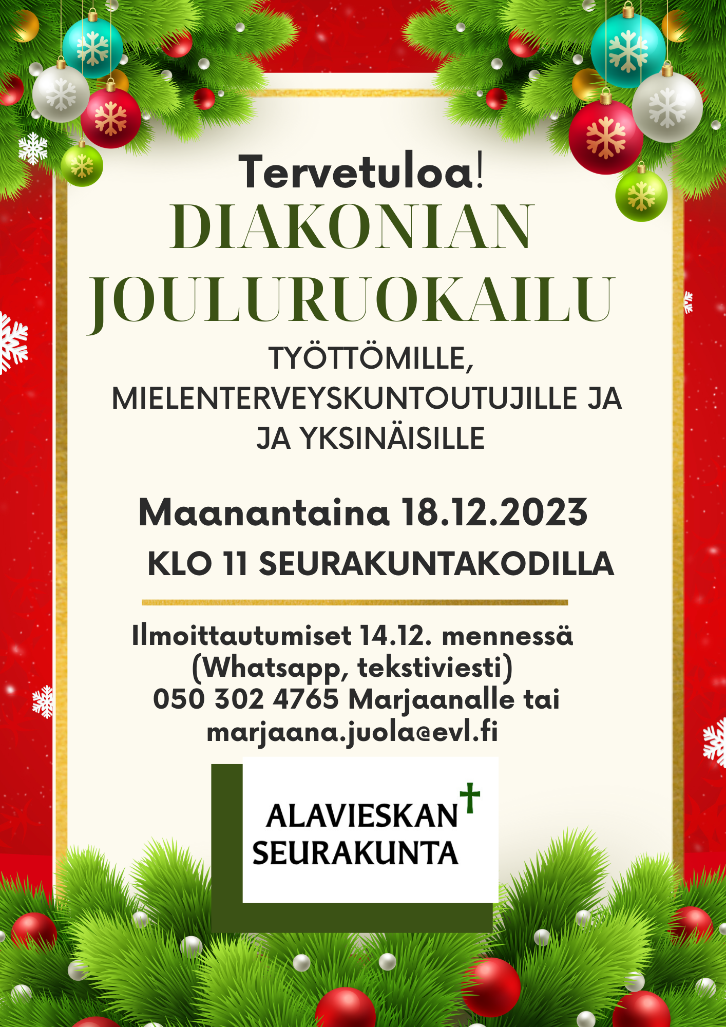 Diakonian jouluruokailu 18.12. klo 11