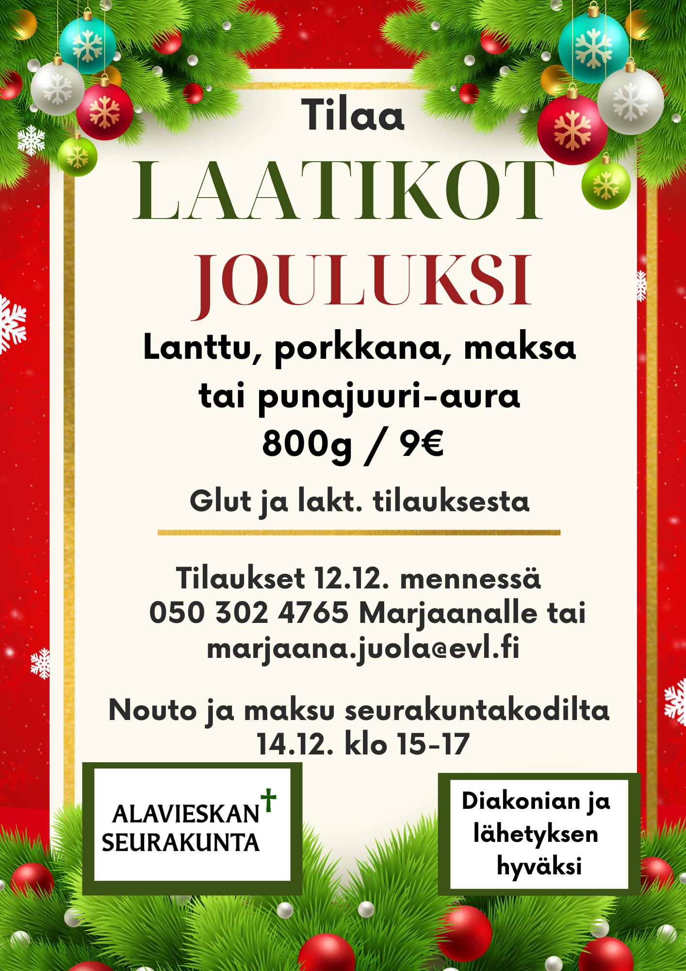Laatikot jouluksi punaiset kehykset ja joulupalloja