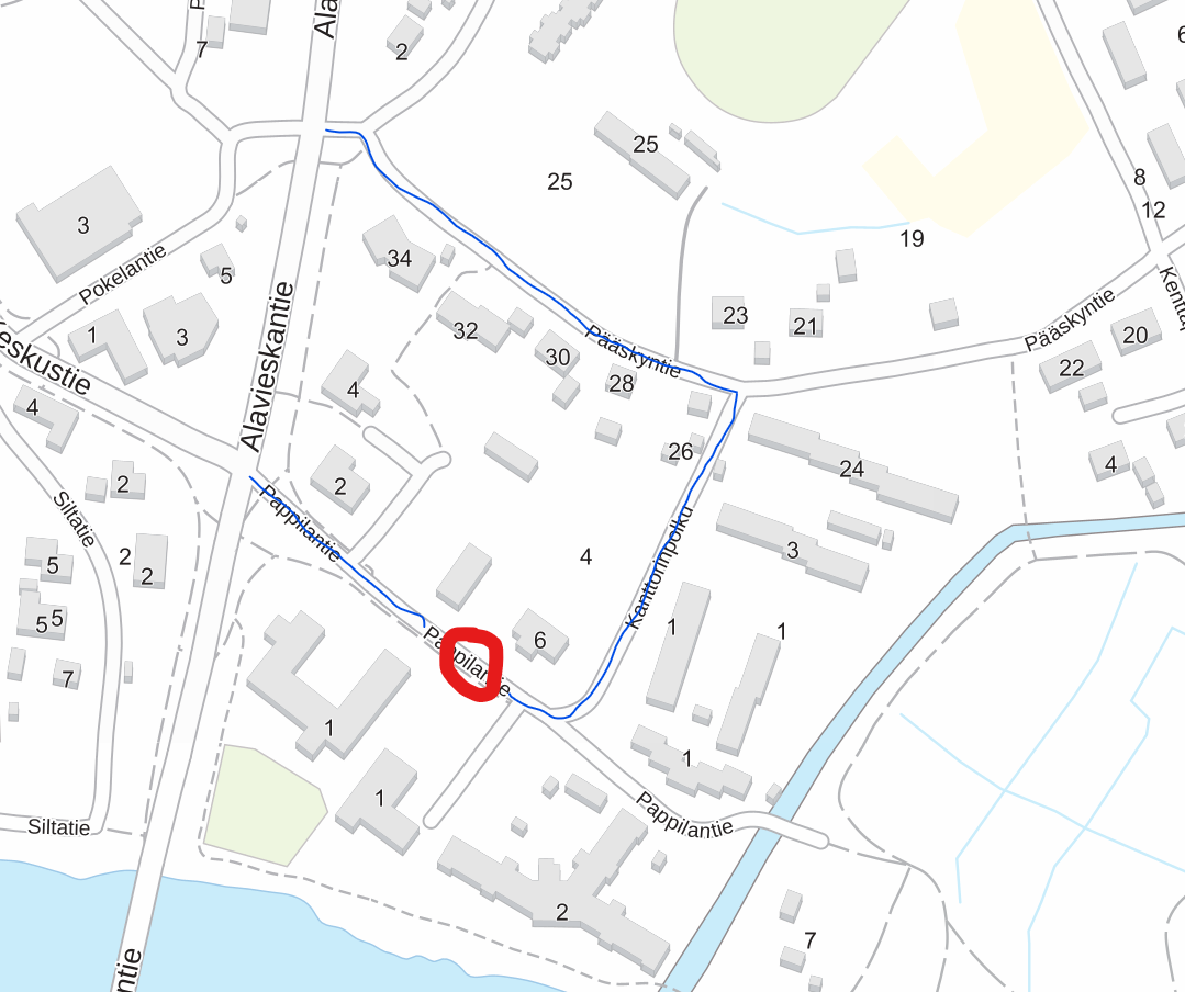 Pappilantiellä vesijohtokorjaus, kiertotie Kanttorinpolku - Pääskyntien kautta.  Pappilantien vesijohtokorj...