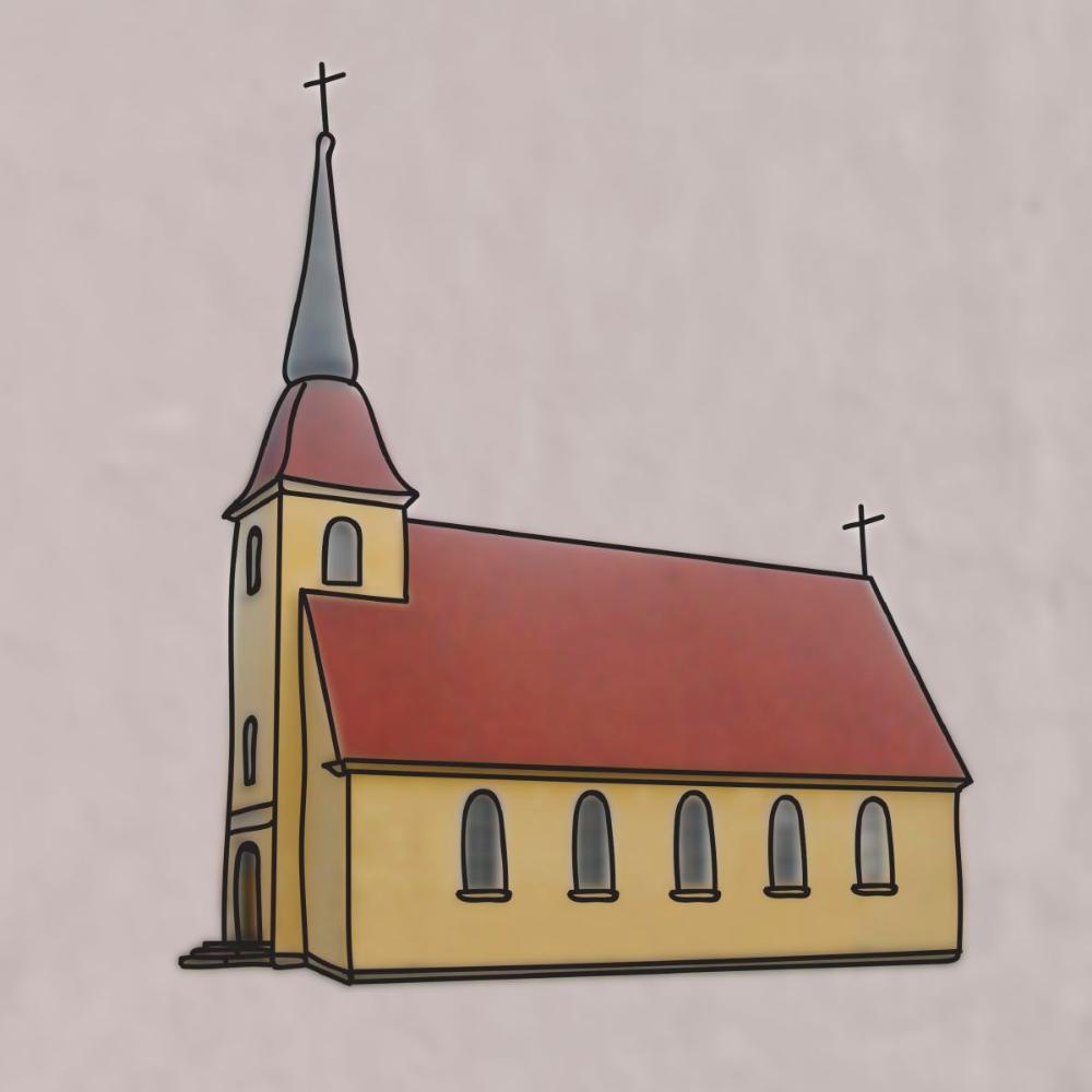 Piirretty kuva kirkosta